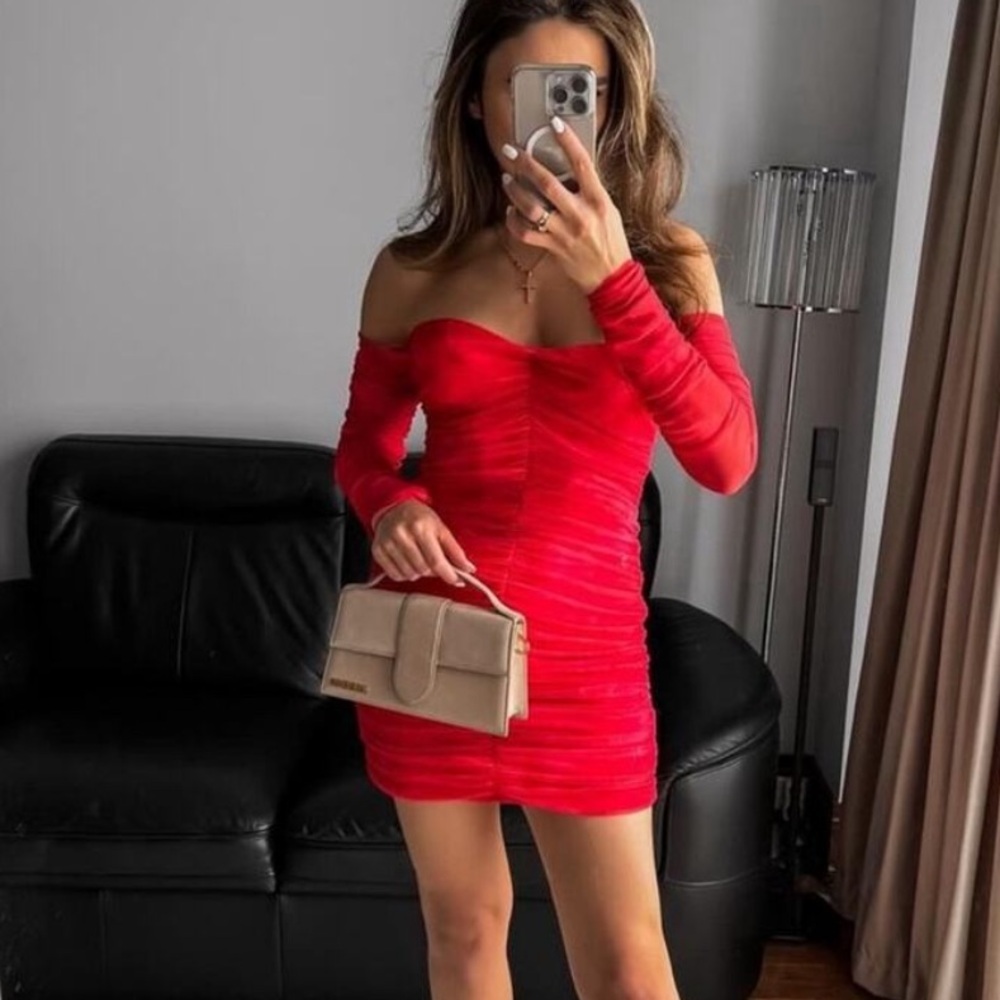 Zara Red Off-Shoulder Dress